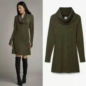 CAbi Women's XS Green Cowl Neck Sweater Dress Knee Length Long